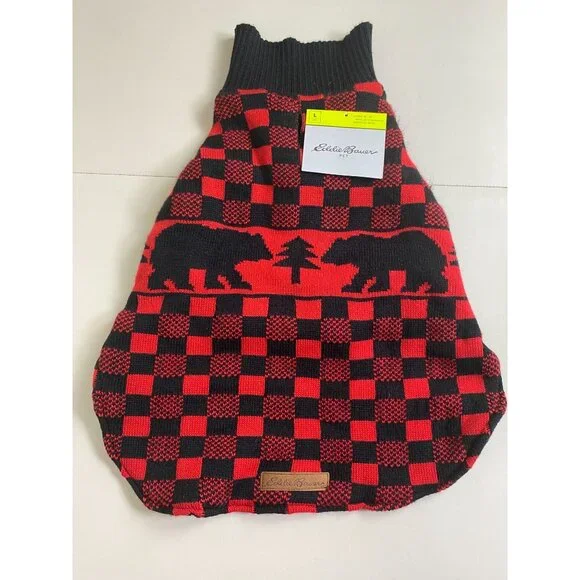 NEW Eddie Bauer Pet Red Black Buffalo Plaid Dog Sweater Size Large Holiday - Picture 12 of 12